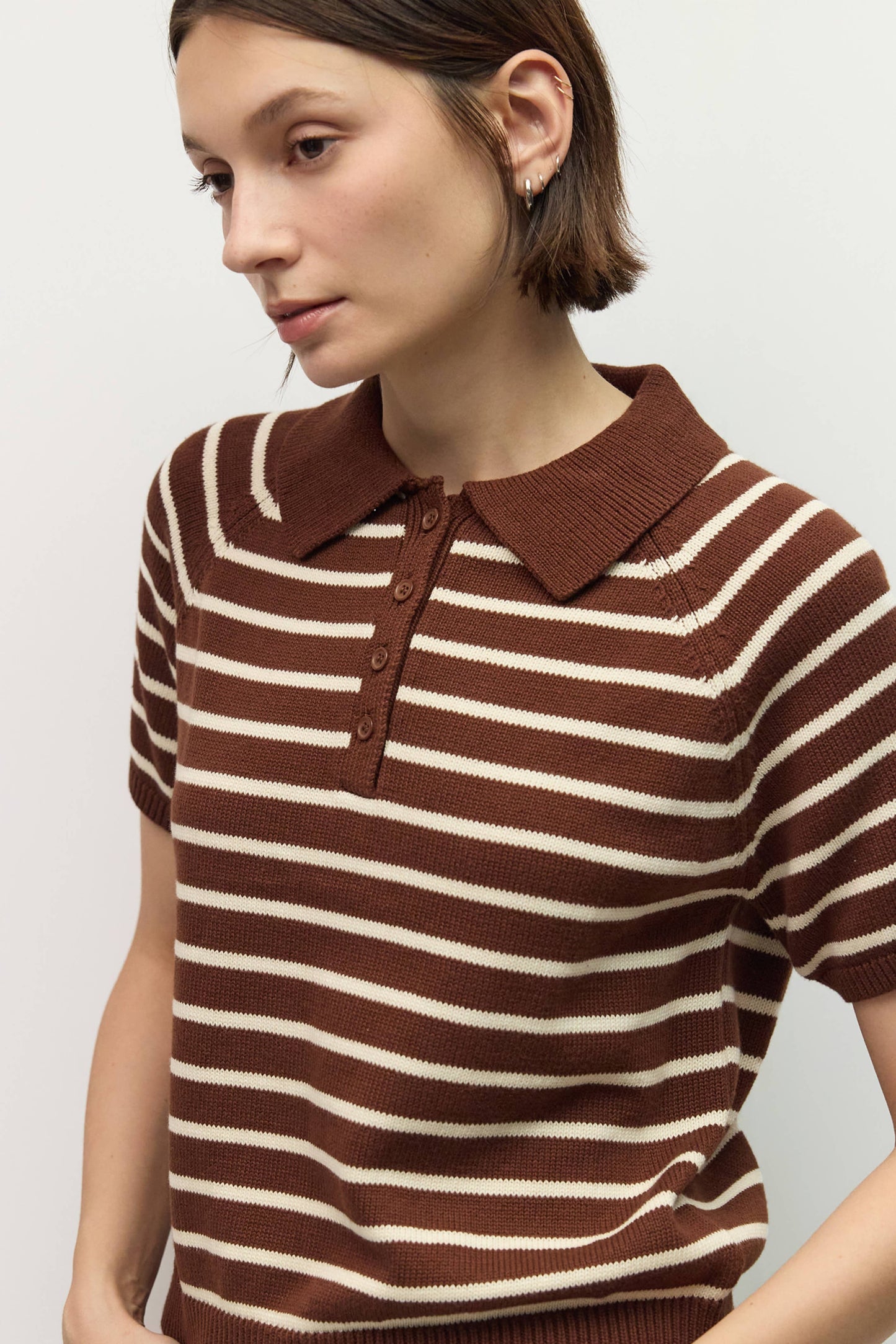 Ana Striped Raglan Collared Cotton Knit Top