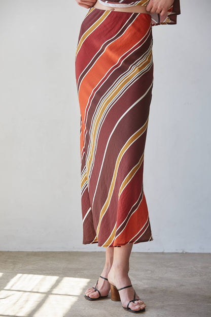 Striped Flare Maxi Skirt (Rayon/Nylon)