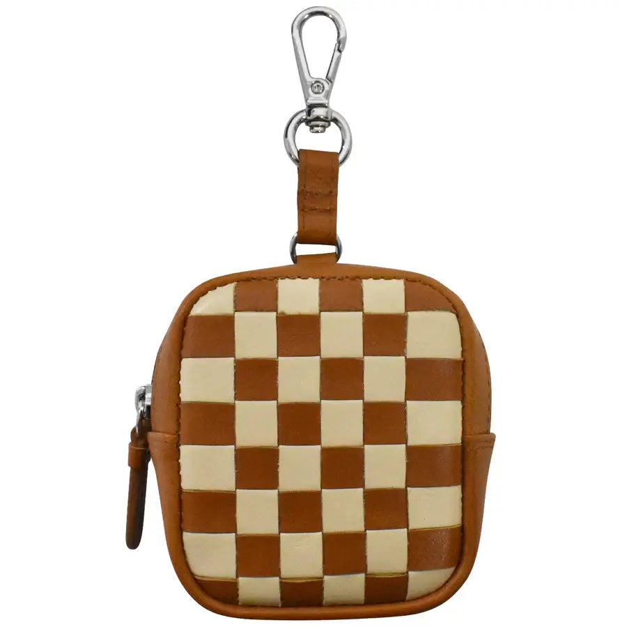 Checkerboard Leather Rectangle Pouch Charm Coin Purse
