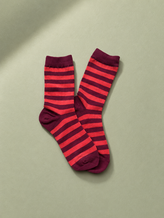 Burgundy and Red Striped Cotton Blend Socks