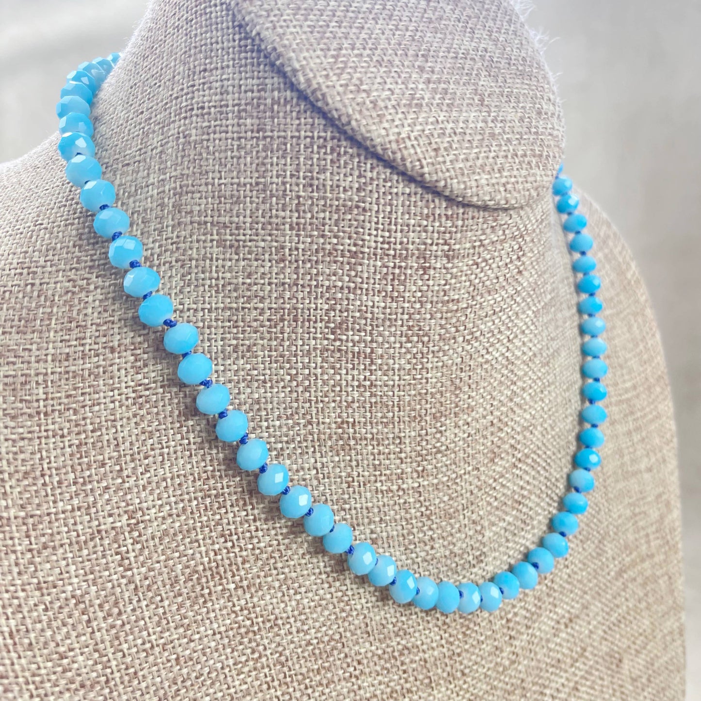 Blue Neon Crystal Beaded Handknotted Necklace