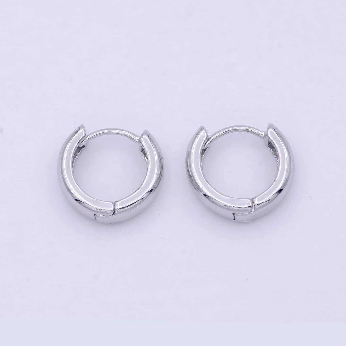 Rhodium Plated Huggie Hoop Earrings