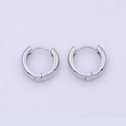 Rhodium Plated Huggie Hoop Earrings