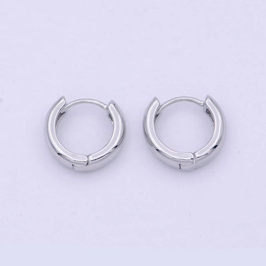 Rhodium Plated Huggie Hoop Earrings