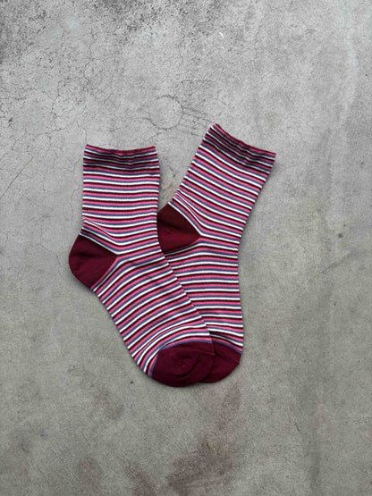 Micro Stripe Cotton Crew Socks Retro Colors