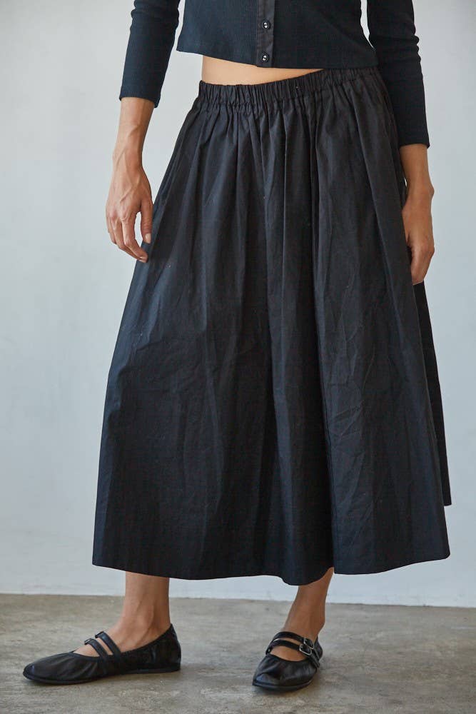 Cotton Flare Midi Skirt with Side Pockets