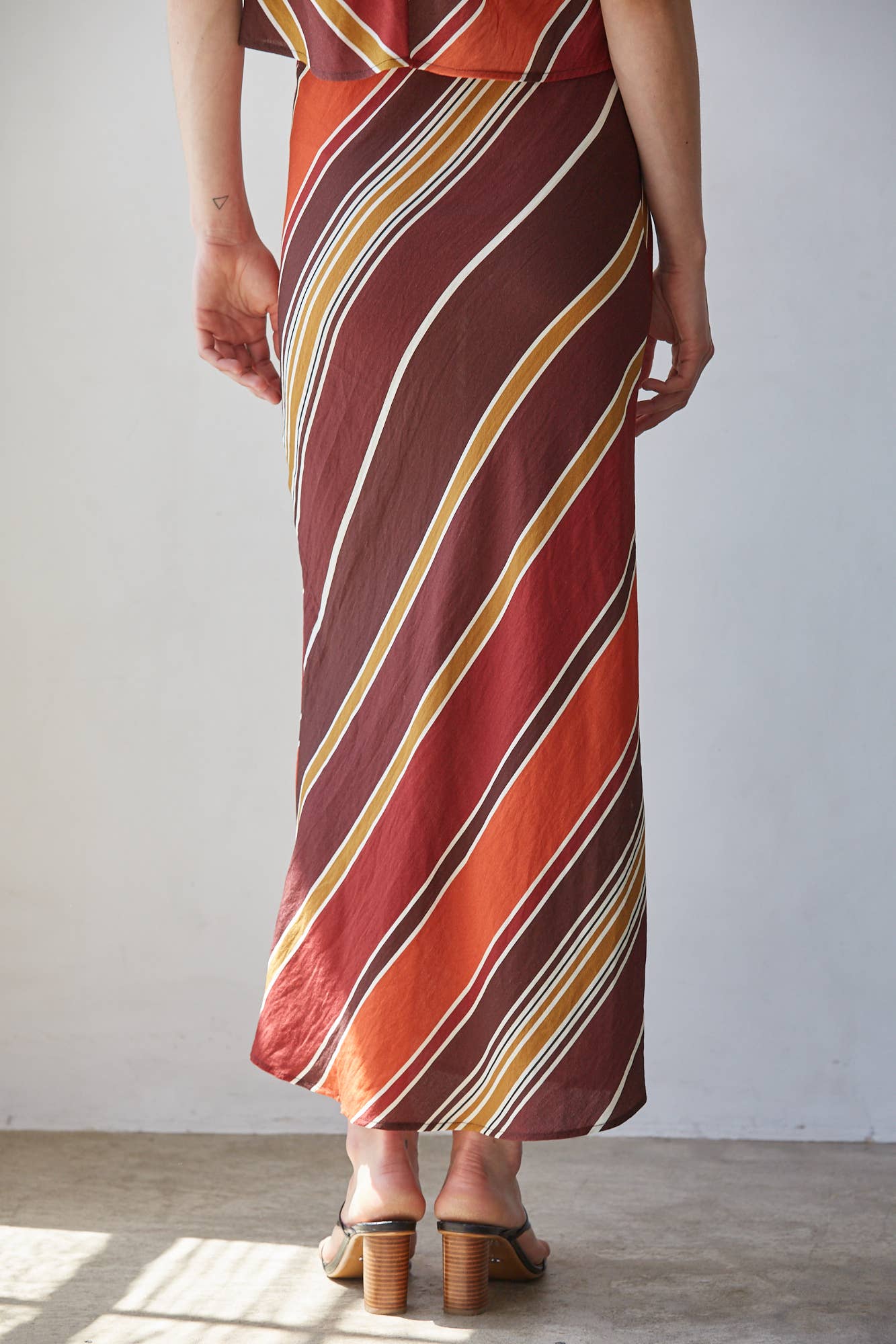 Striped Flare Maxi Skirt (Rayon/Nylon)