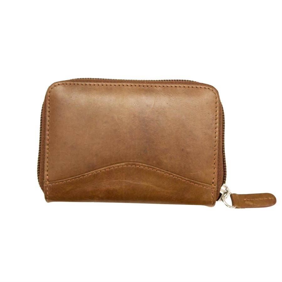 Leather Accordion Card Holder RFID Zip Around Wallet