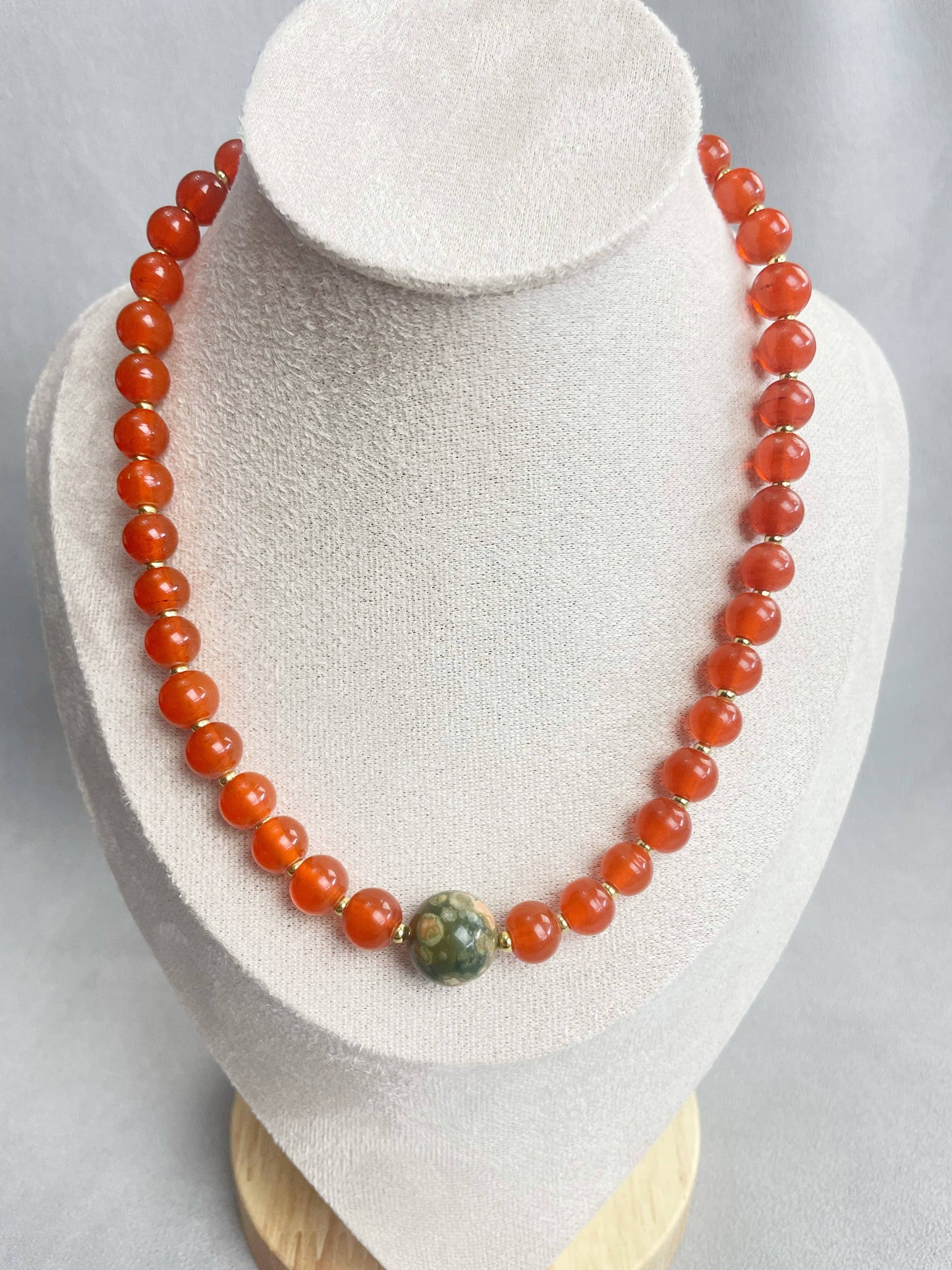 Vintage Rhyolite Orange Beaded Necklace