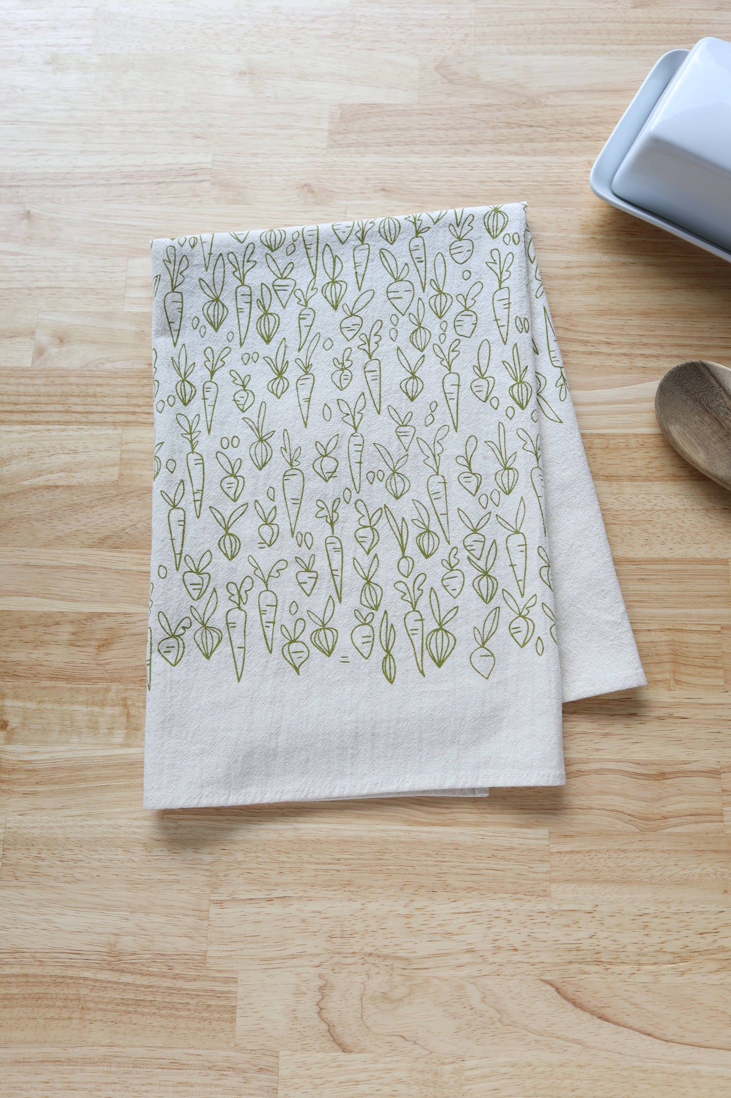 Root Vegetable, Handprinted Cotton Kitchen Towel