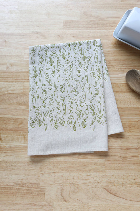 Root Vegetable, Handprinted Cotton Kitchen Towel