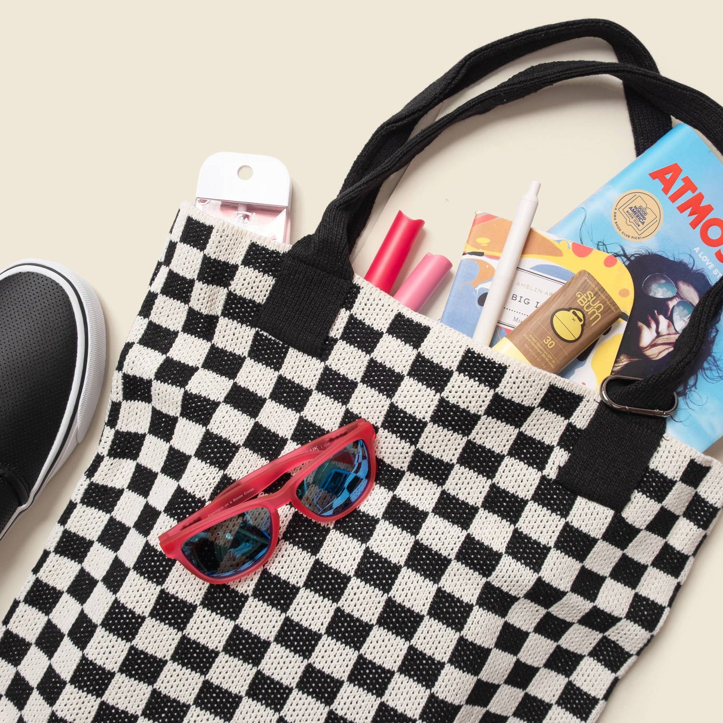 Black Checkered Tote Bag