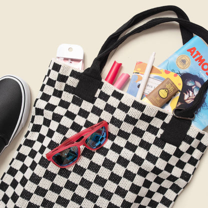 Black Checkered Tote Bag
