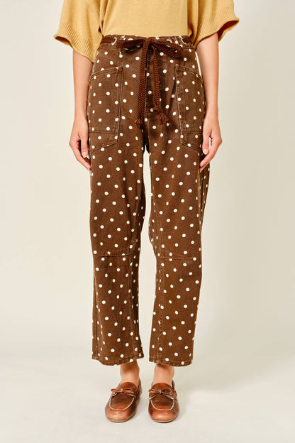 Polka Dot Barrel Leg Cotton Denim Pants