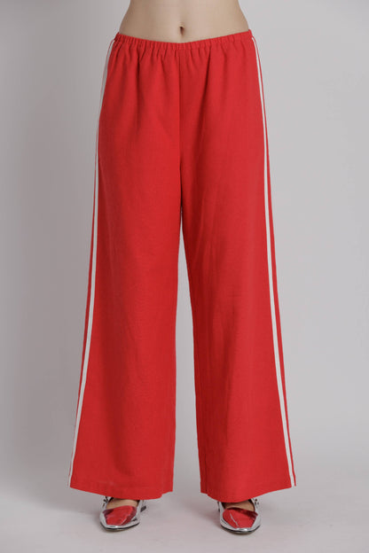 Linen Stripe Wide Leg Pants with Elastic Waist