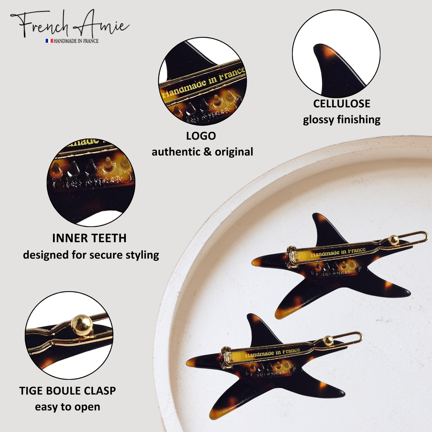 French Amie Starfish Acetate Hair Clip