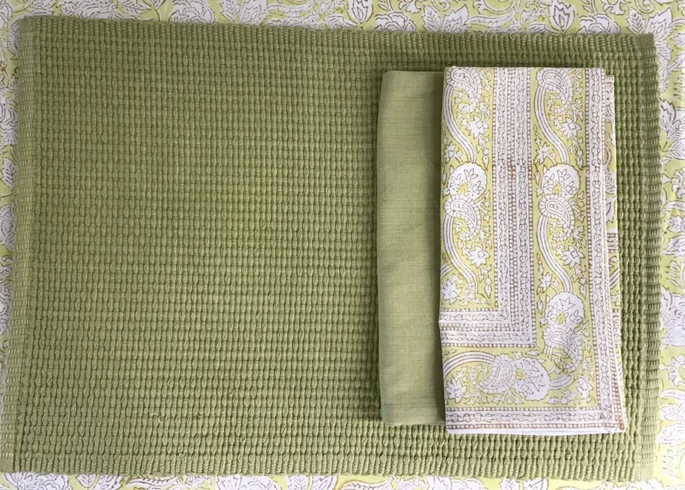 Hand Woven Cotton Placemat, Lemongrass Green