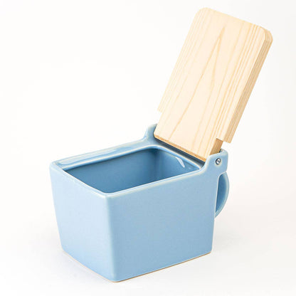 Bee House Ceramic Salt Box With Wooden Lid - Ocean Blue