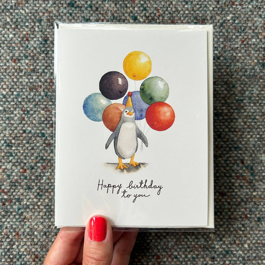 Penguin with Balloons - Birthday