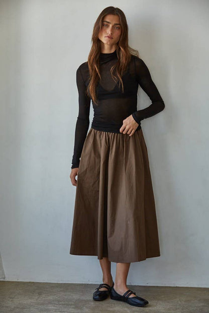 Cotton Flare Midi Skirt with Side Pockets