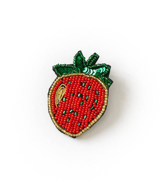 Beaded Strawberry Brooch Pin