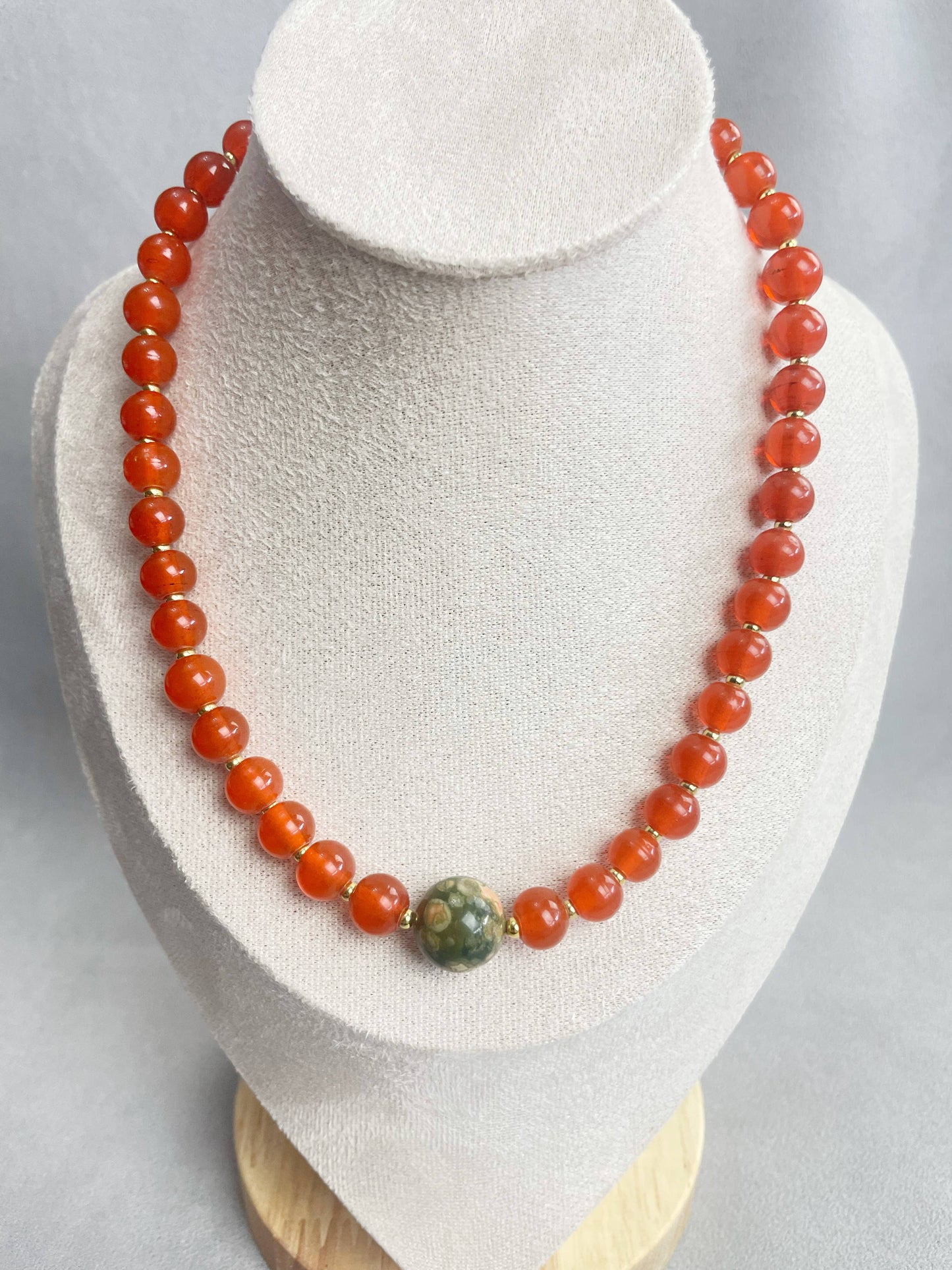 Vintage Rhyolite Orange Beaded Necklace