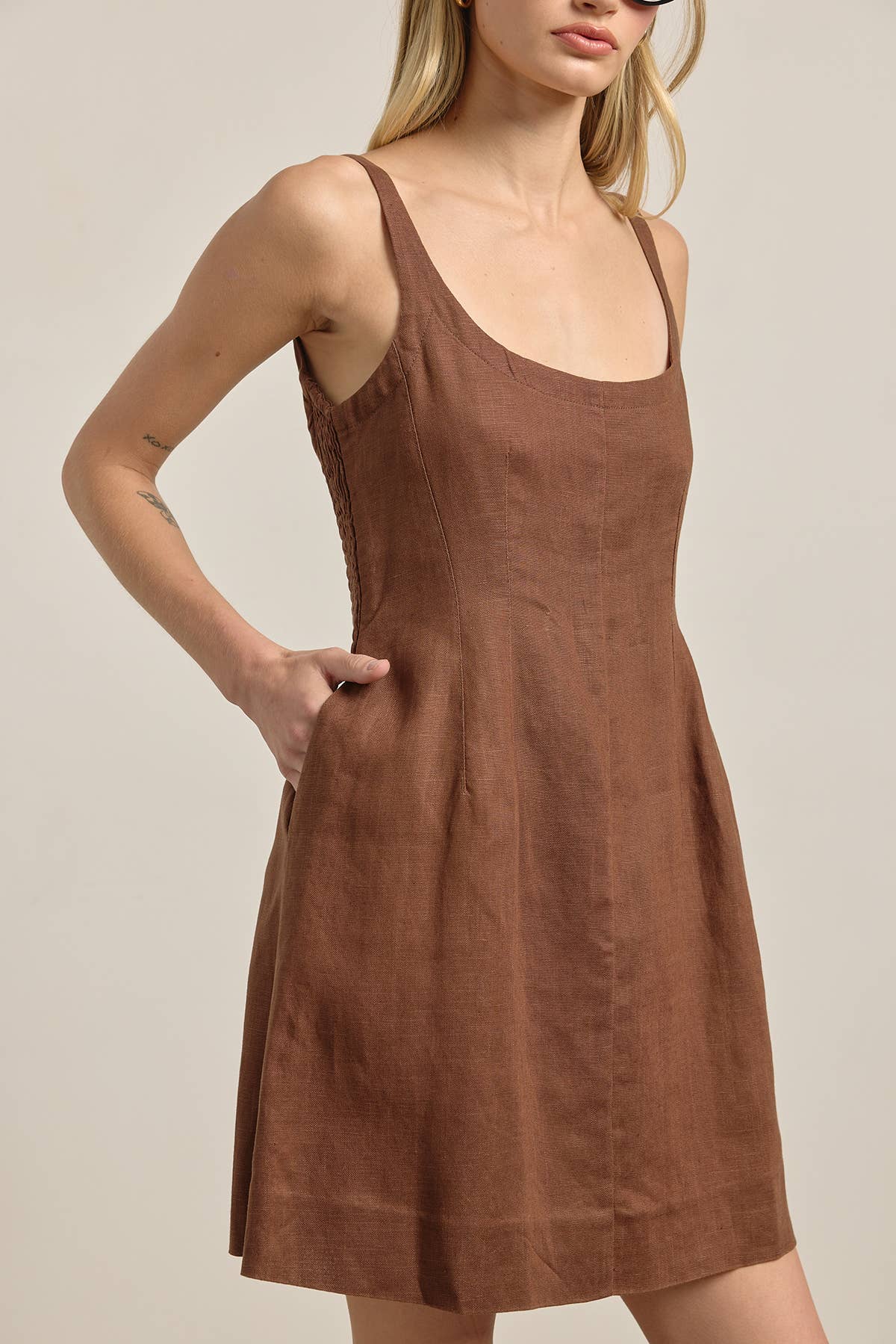 Linen Square Neck Mini Dress