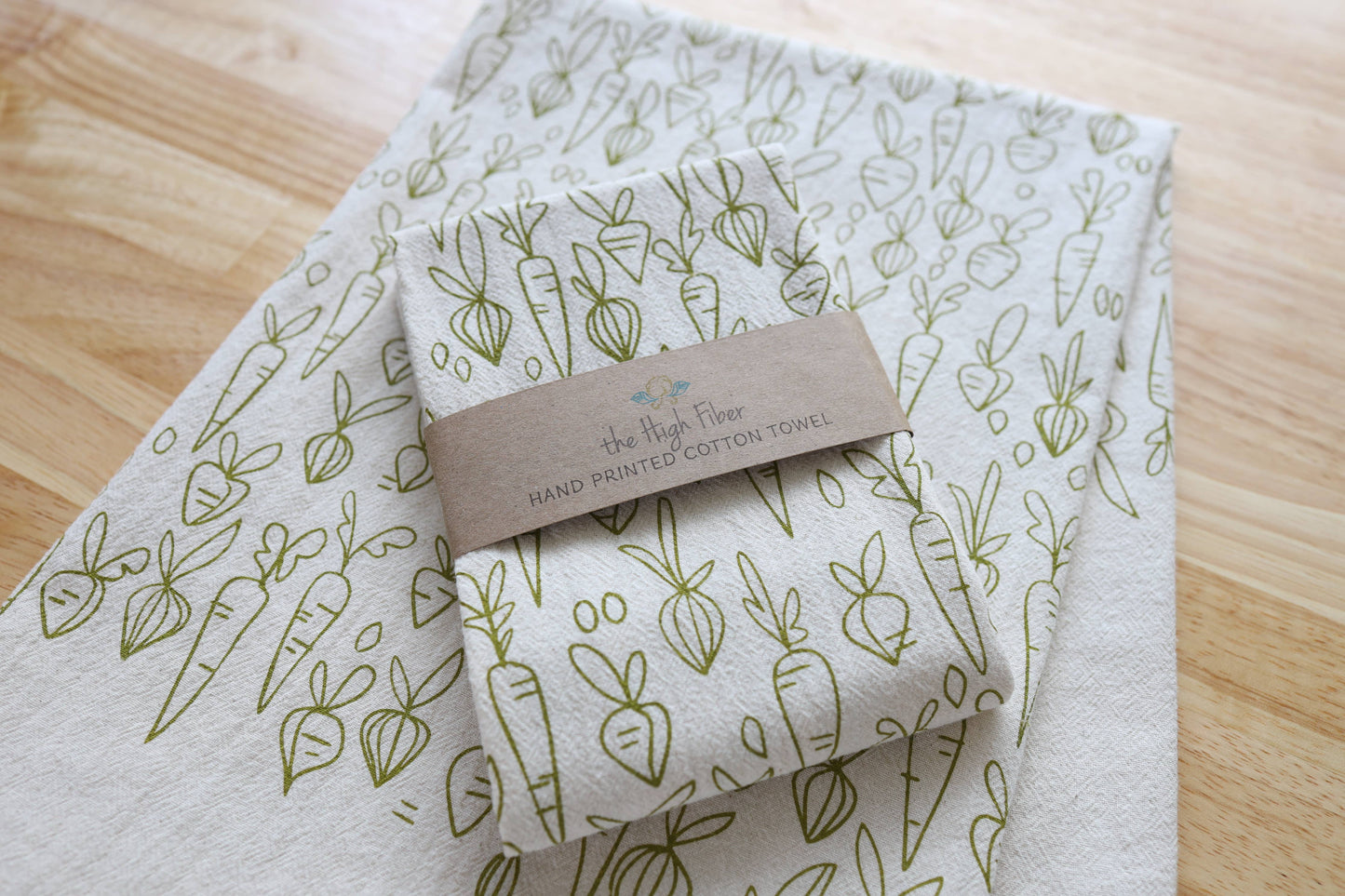 Root Vegetable, Handprinted Cotton Kitchen Towel