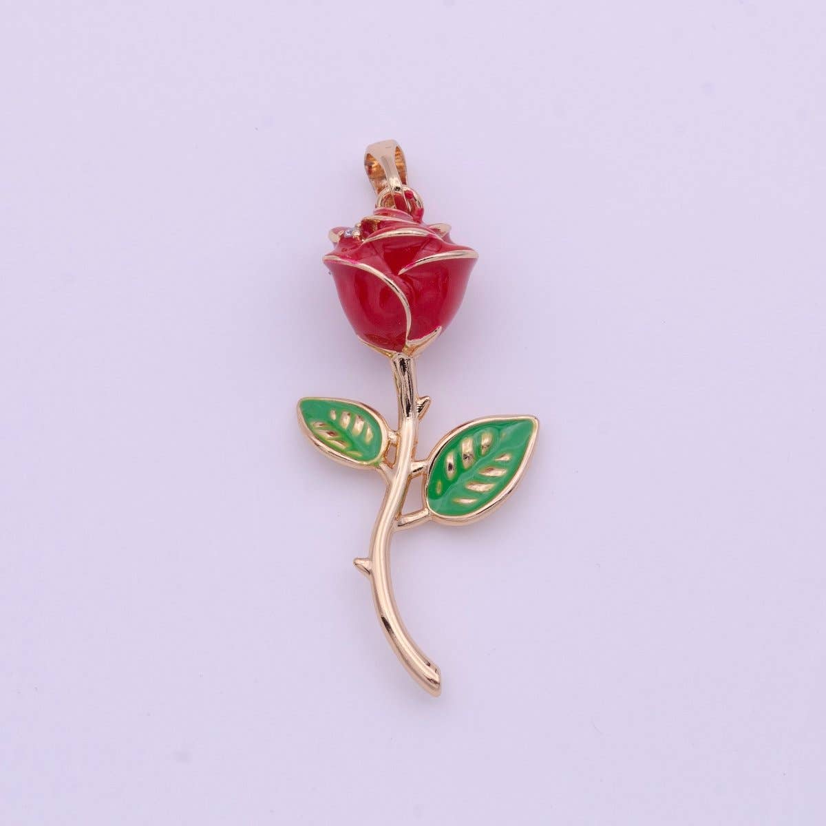 Red Rose Flower Pendant Earrings, Rose Gold