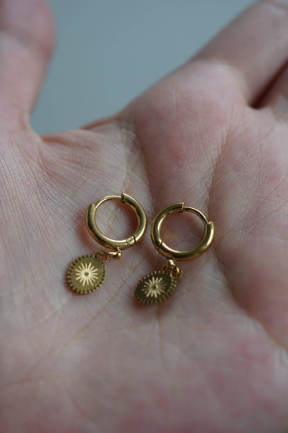 Sunburst Huggie Gold Hoop Earrings