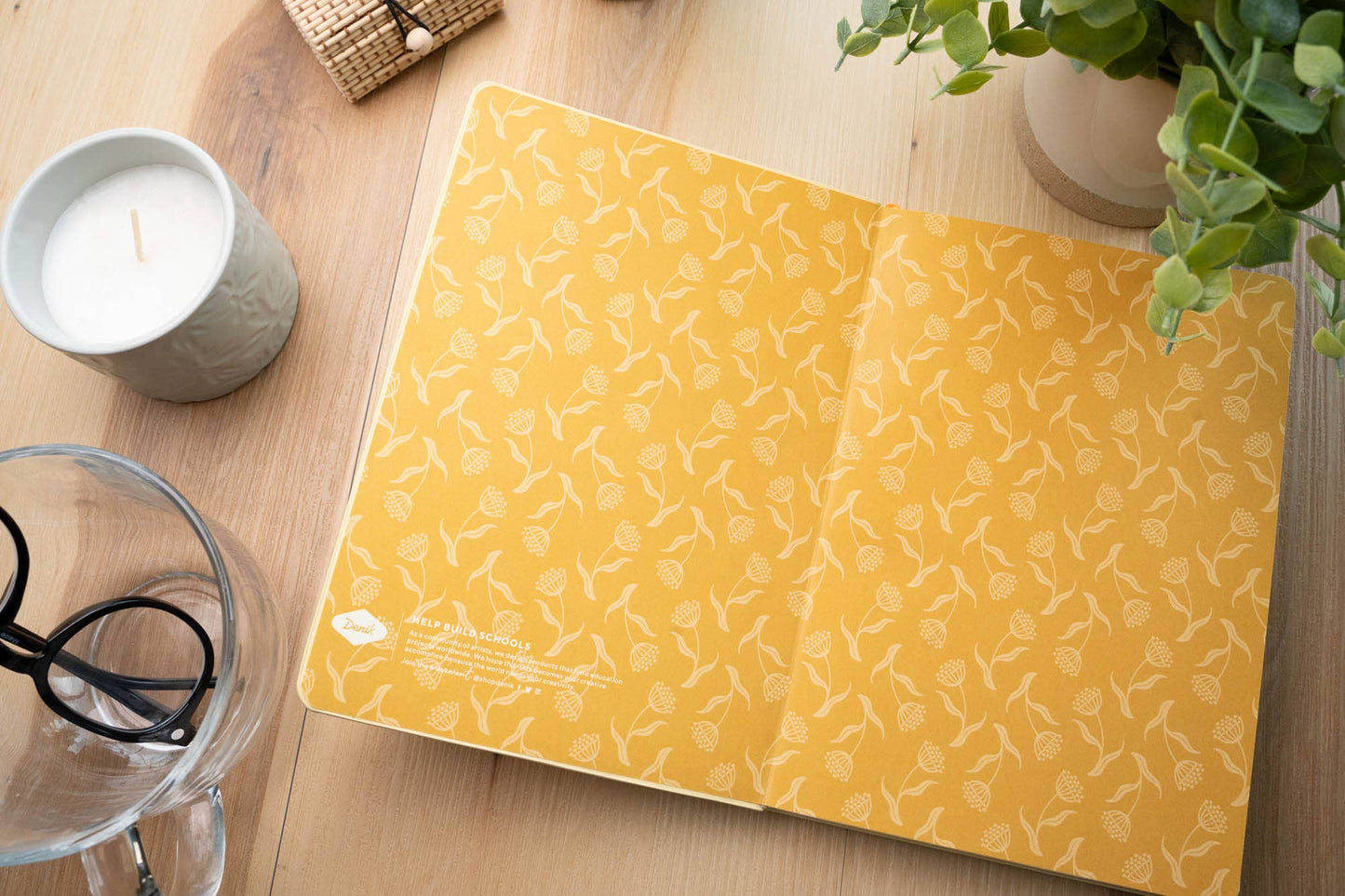 Butter Yellow Blooms Embroidered Journal Notebook