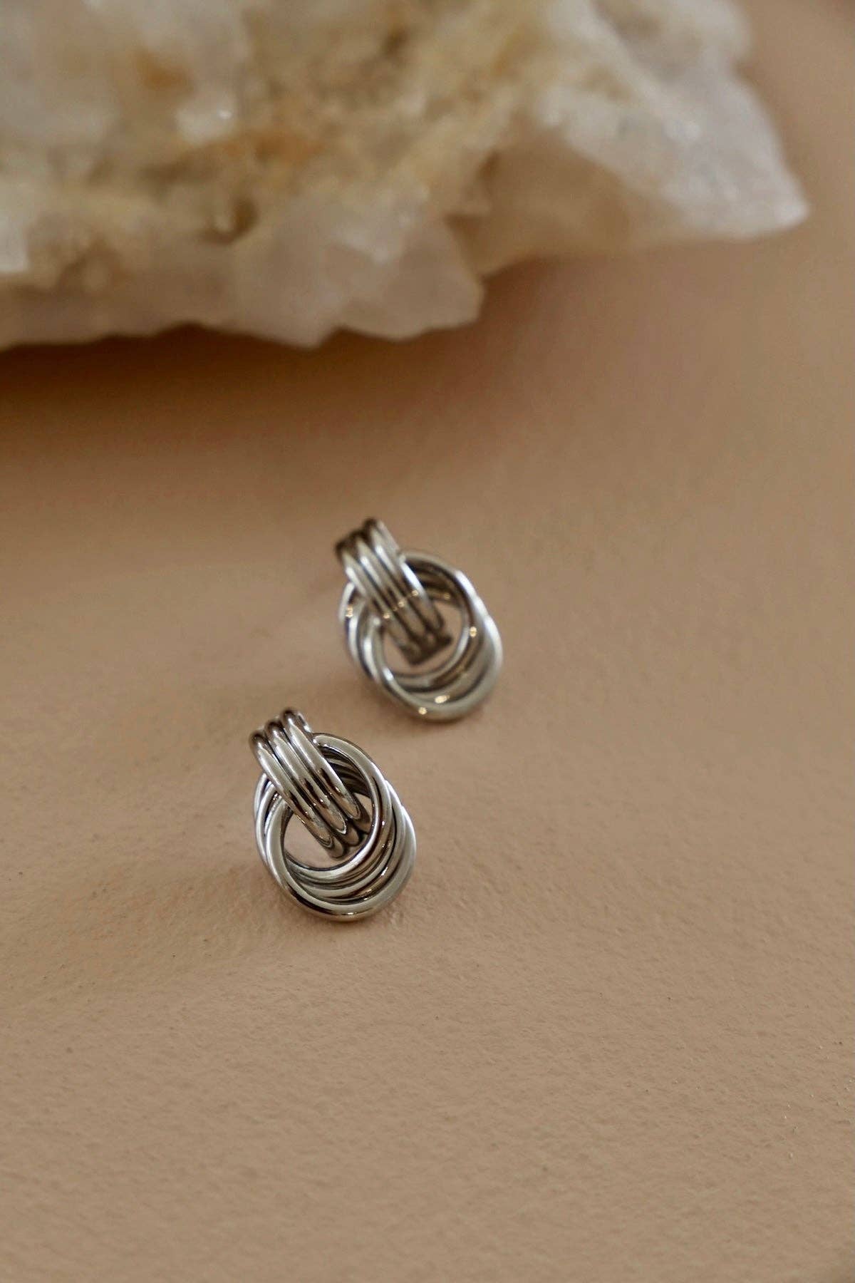 Silver Triple Knot Stud Earrings