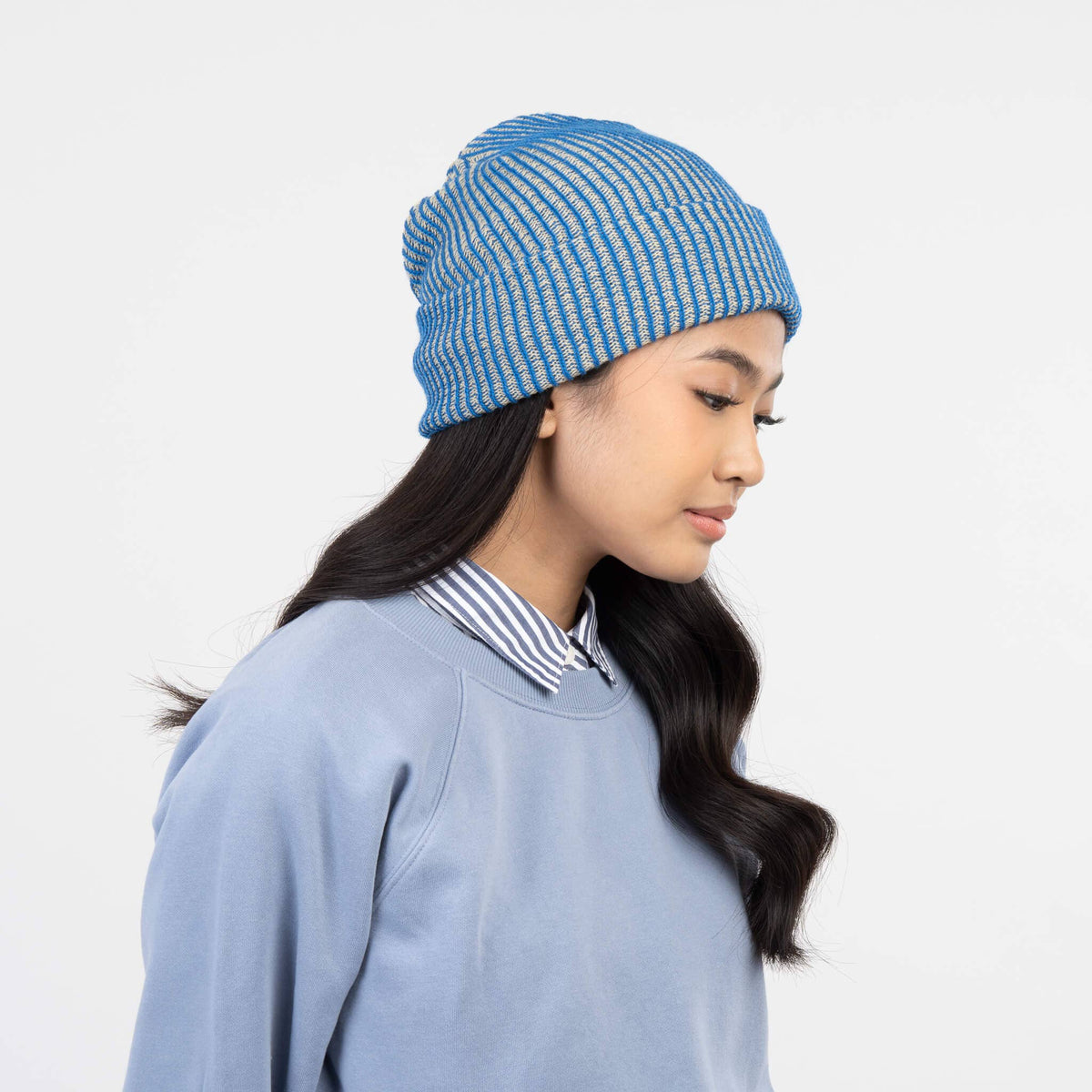 Two-Tone Rib Knit Beanie Unisex One Size