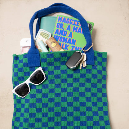 Blue and Green Checkered Tote Bag