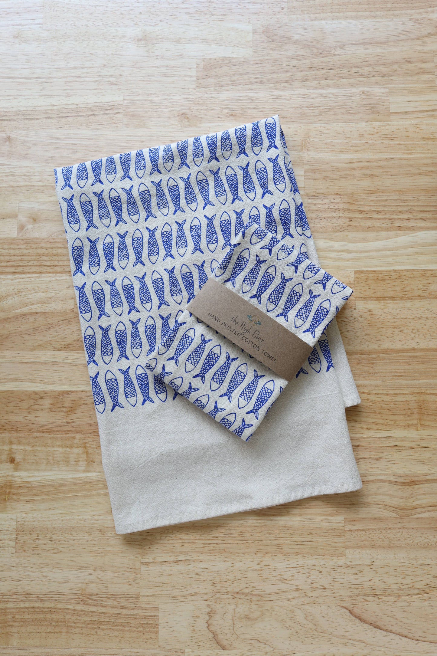 Fish, Handprinted Cotton Kitchen Towel