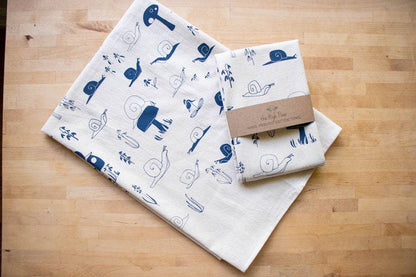 Snail, Handprinted Cotton Kitchen Towel