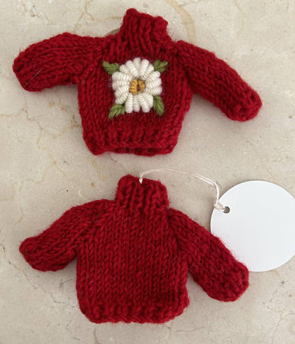 Hand Knit Red "Flower" Sweater ornament