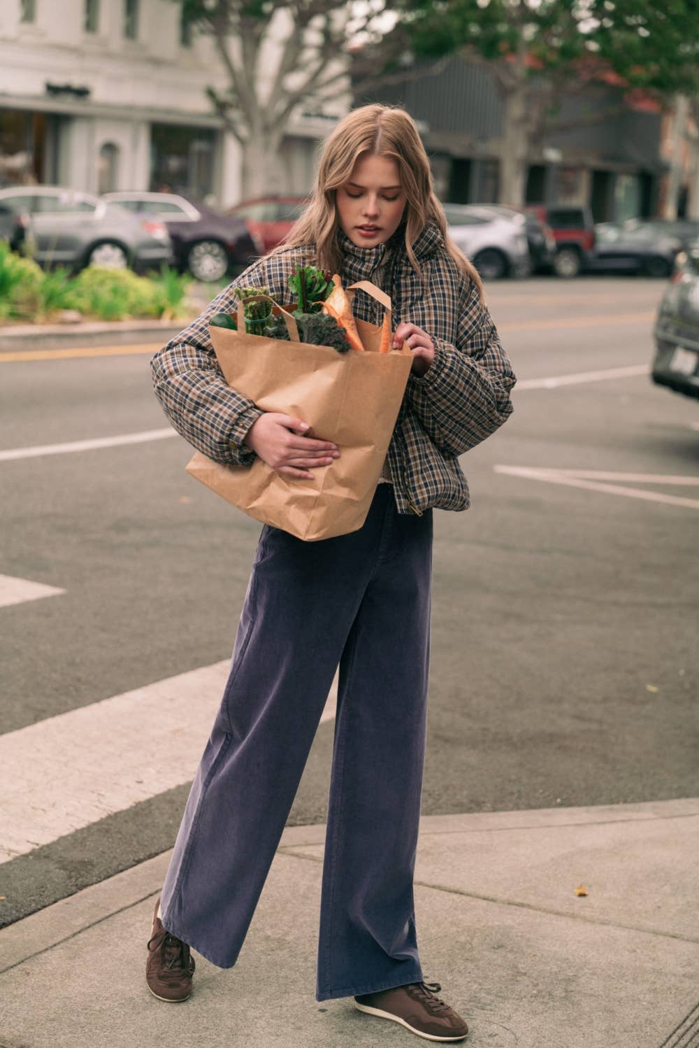 Corduroy Straight Leg Pants Denim Blue