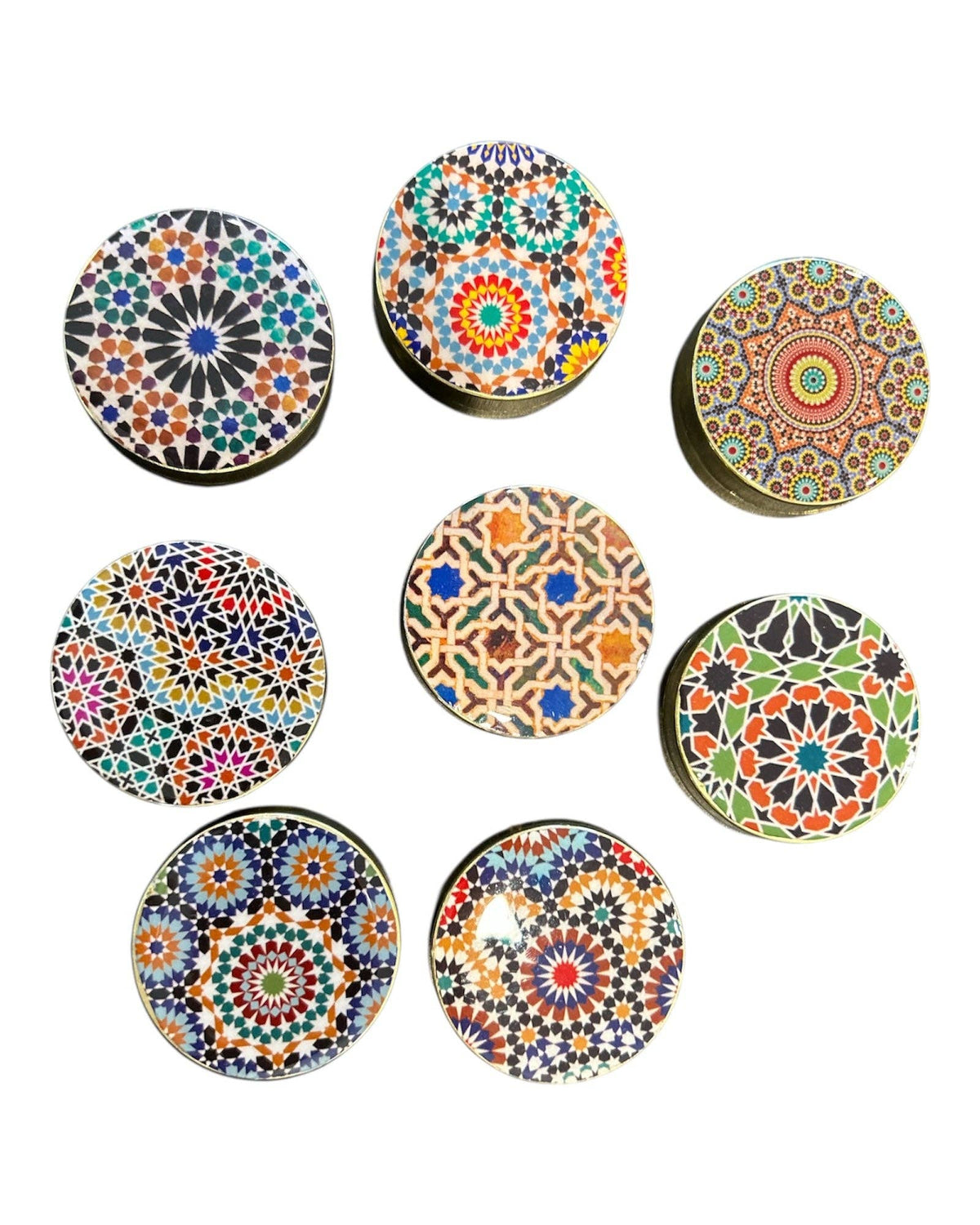 Round Brass Printed Trinket Box Ring Holder