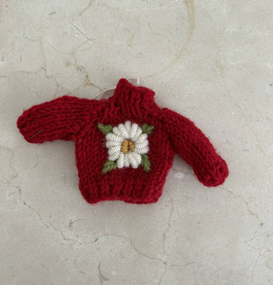 Hand Knit Red "Flower" Sweater ornament