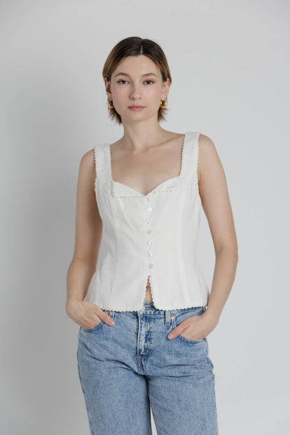 Lace Trim Linen Button Down Top