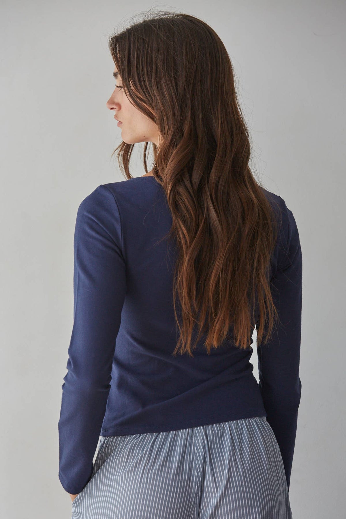 Cotton Spandex Boat Neck Long Sleeve Top