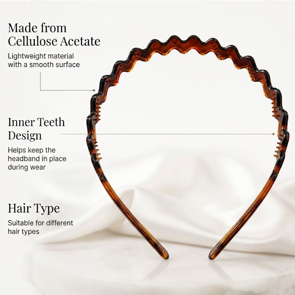 Tortoise Shell Wave Headband, Thin Cellulose Acetate