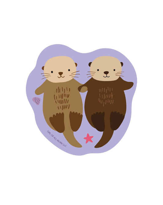Sea Otters Holding Hands Vinyl Sticker