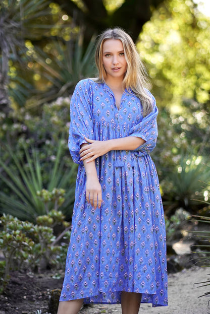 Mylah Midi Dress Block Printed Blue Green
